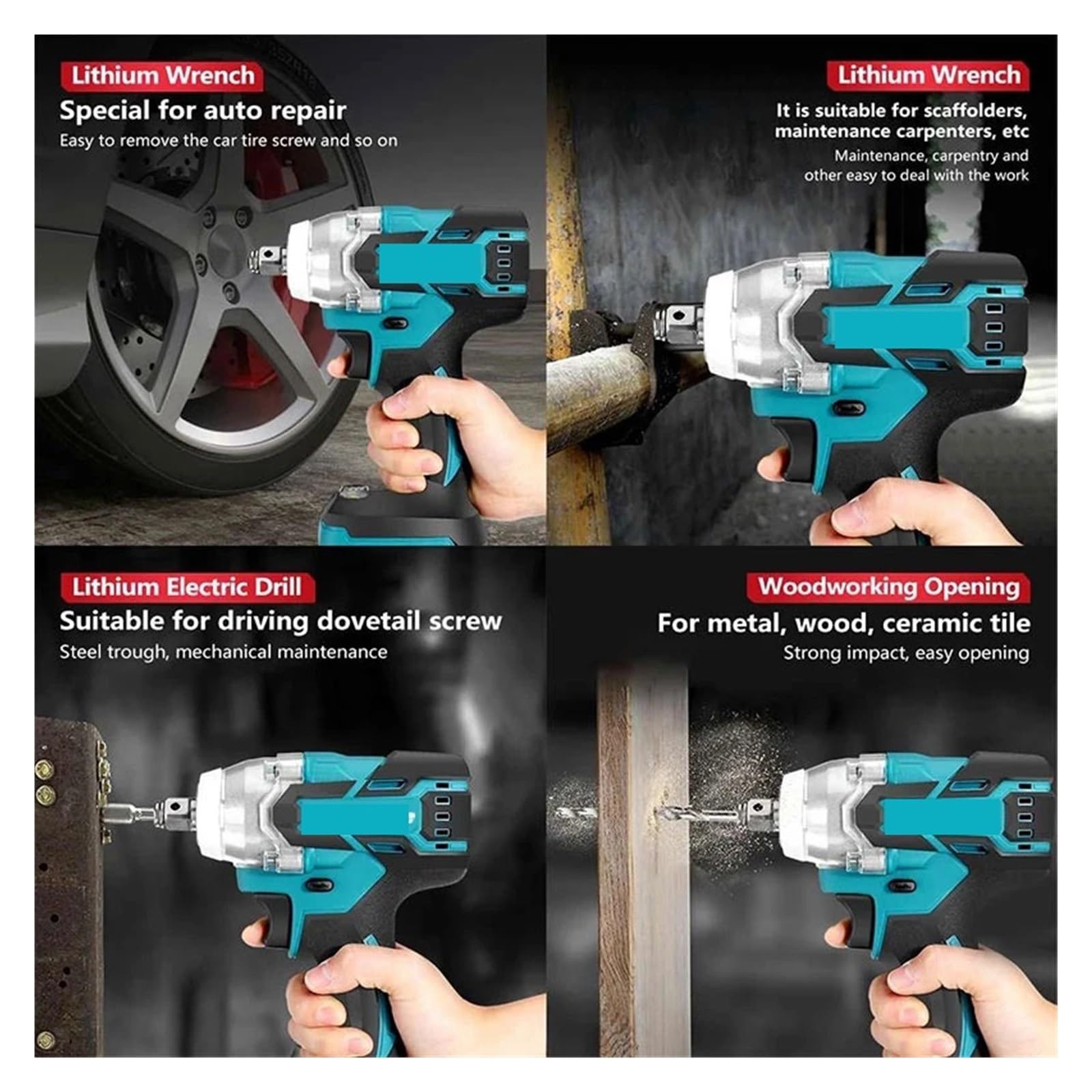 Llave de Impacto Llave De Impacto Eléctrica Sin Escobillas De Alto Torque, 520N.m, 1/2 Y 1/4 De Pulgada, Compatible con Batería De 18V(Type B Toolbox Set)