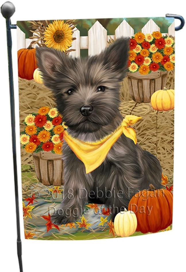 Fall Cairn Terrier Garden Flag with Pumpkins and Sunflowers Double Sided Decorative Yard Banner Fall Floral Harvest Outdoor Décor for Lawn Thanksgiving Holiday Decoration for Dog Lovers 12.5" x 18"