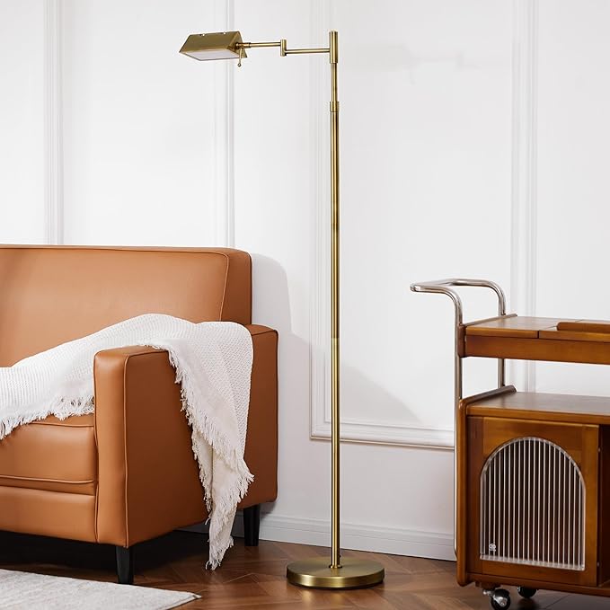 VONLUCE VONLUCE Dimmable LED Floor Lamp, 56" Floor Lamp for Living Room with Adjustable Height Swing Arms 3 Color Temperatures, Industrial Standing Pole Lamp for Bedroom Reading, Antique Brass photo 2