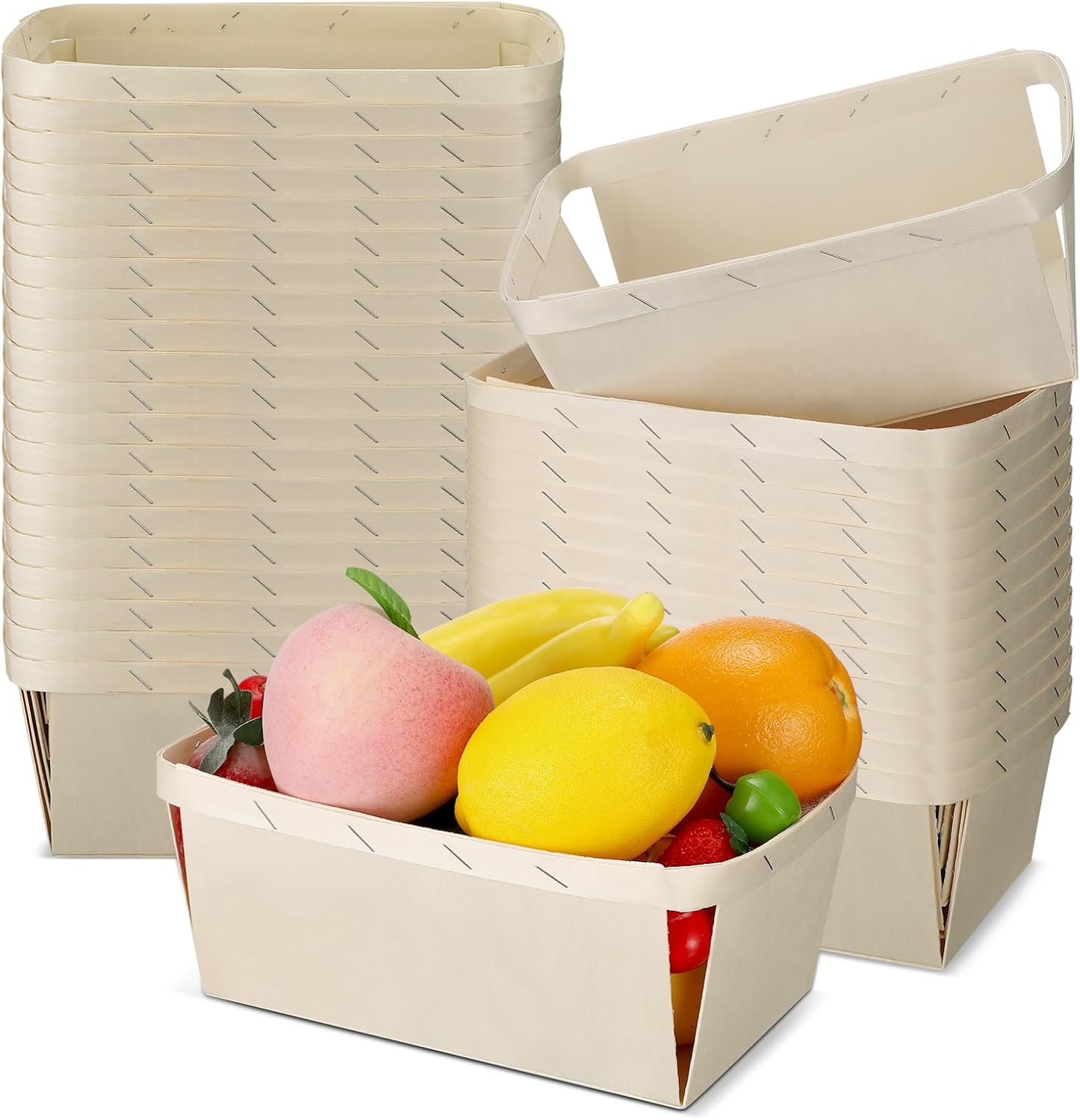 Bokon 30 Pcs Berry Basket Bulk 2 Quarts Wooden Gift Baskets