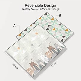 UANLAUO Foldable Baby Play Mat, Extra Large Waterproof Activity Playmats for Babies,Toddlers, Infants, Play & Tummy Time, Foam Baby Mat for Floor with Travel Bag (Triangle(71x59x0.4inch))