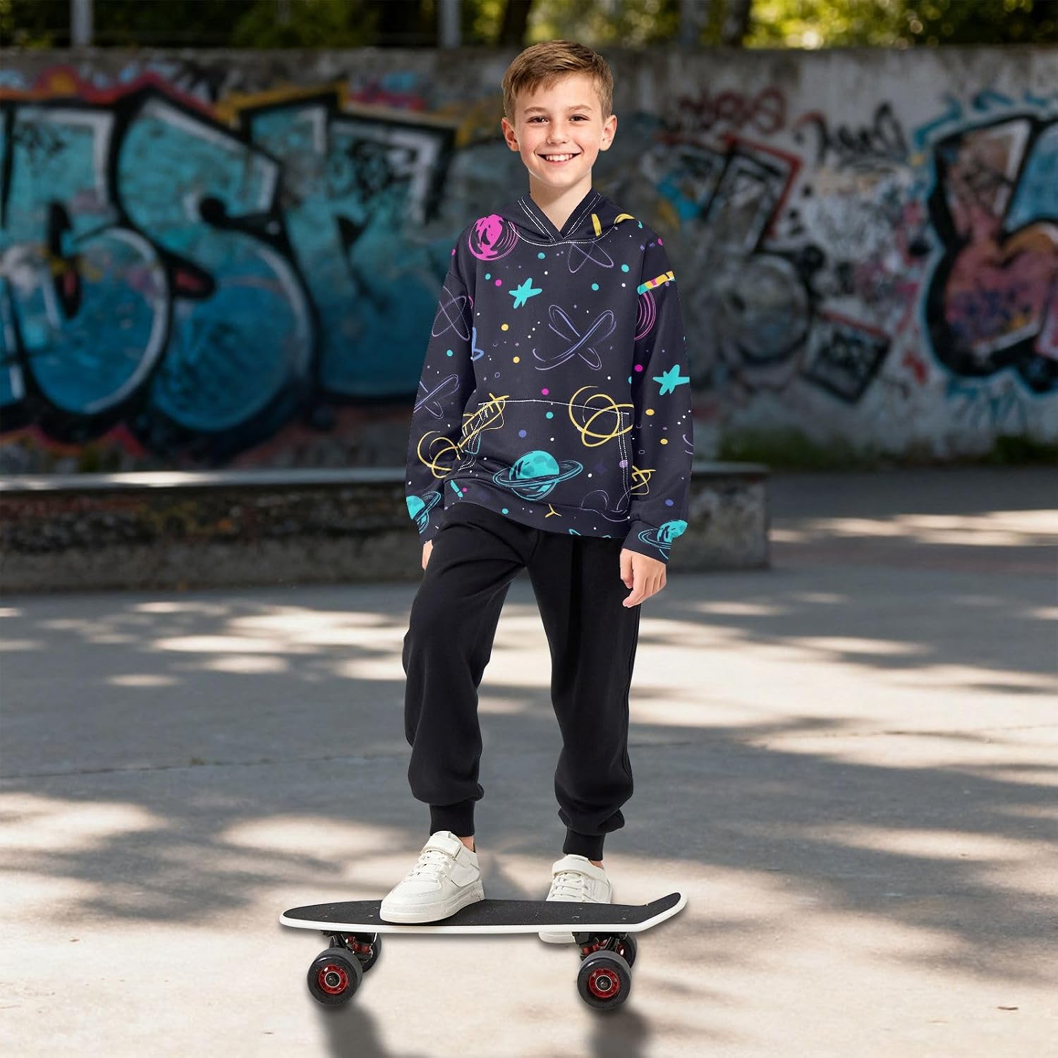 ZZXXB Physical Planet Kids Sweatshirts Boys Girls Hooded Kangaroo Pocket Pullover Tops XS-XXL