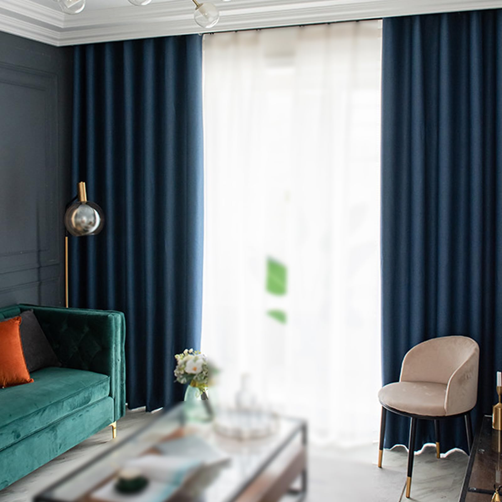 Rideaux occultants anti lumière et bruit pour chambre bleu foncé x2