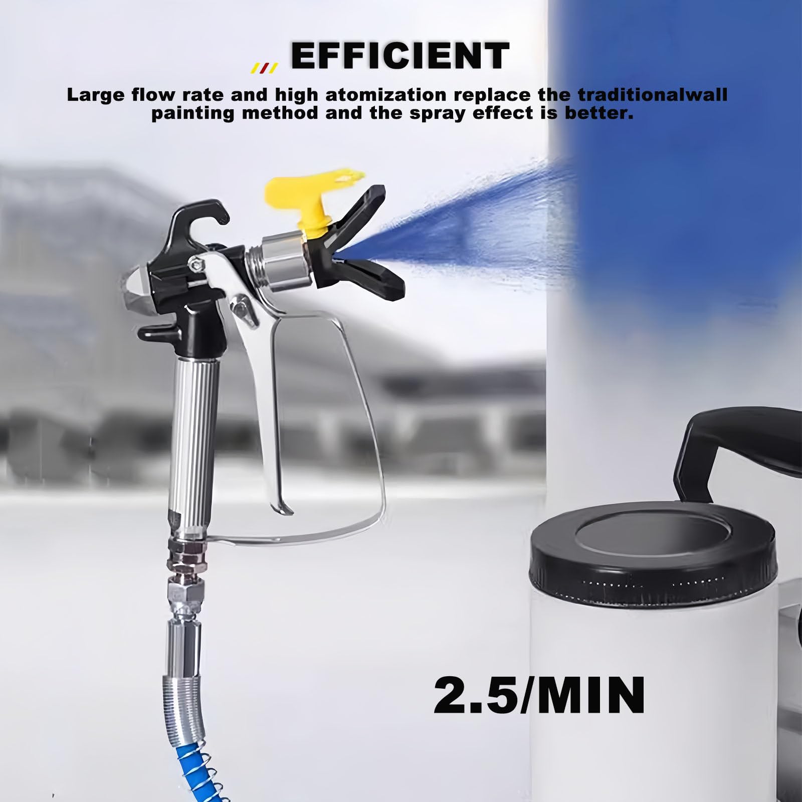 Pulverizador Sin Aire Eléctrico De 1600 W, Pulverizador De Pintura De Pared De Alta Presión De 2,5 L/Min con Tolva De 2 L De Capacidad, Manguera De 5 M.