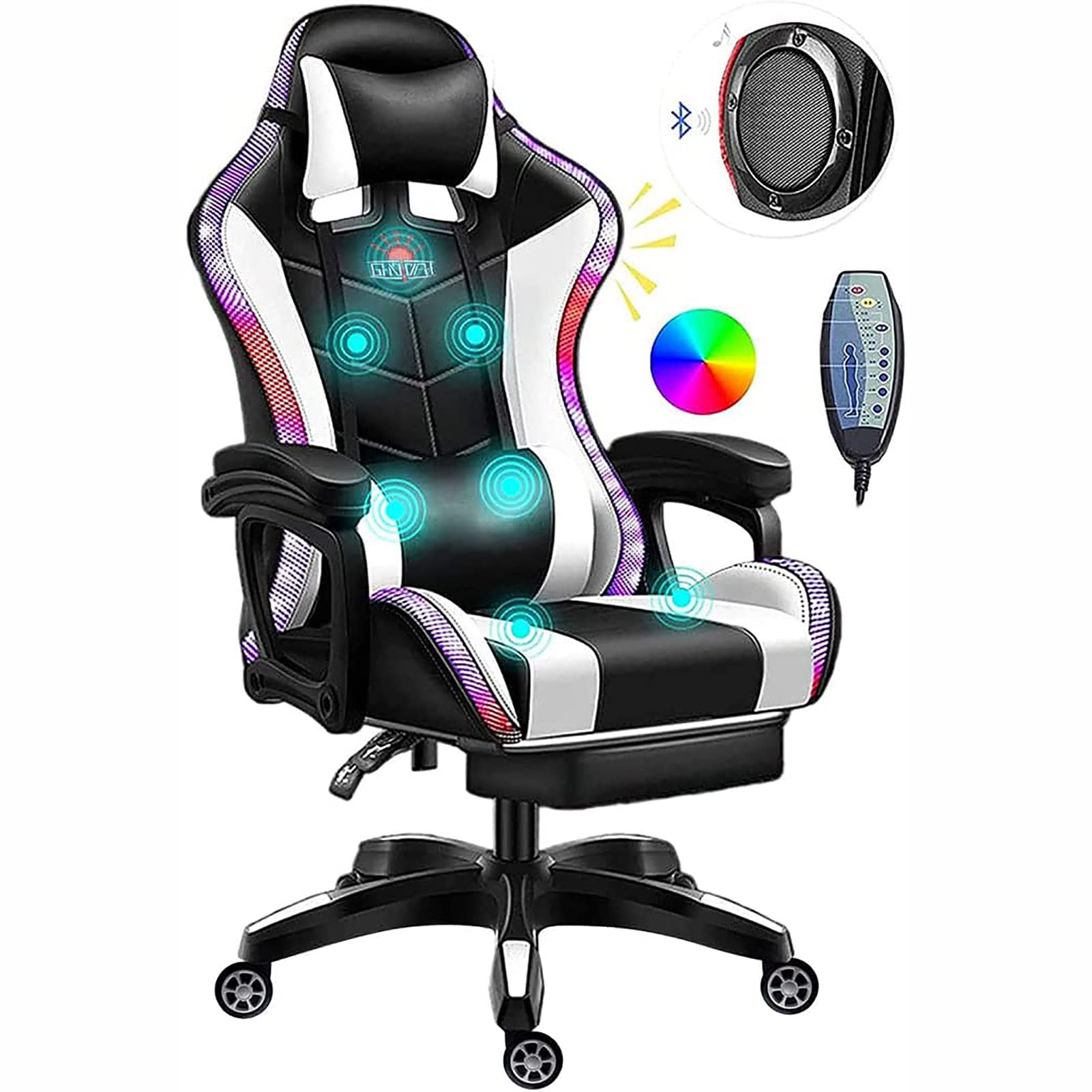 Chaise de bureau pivotante de course soulagement dos cuir blanc