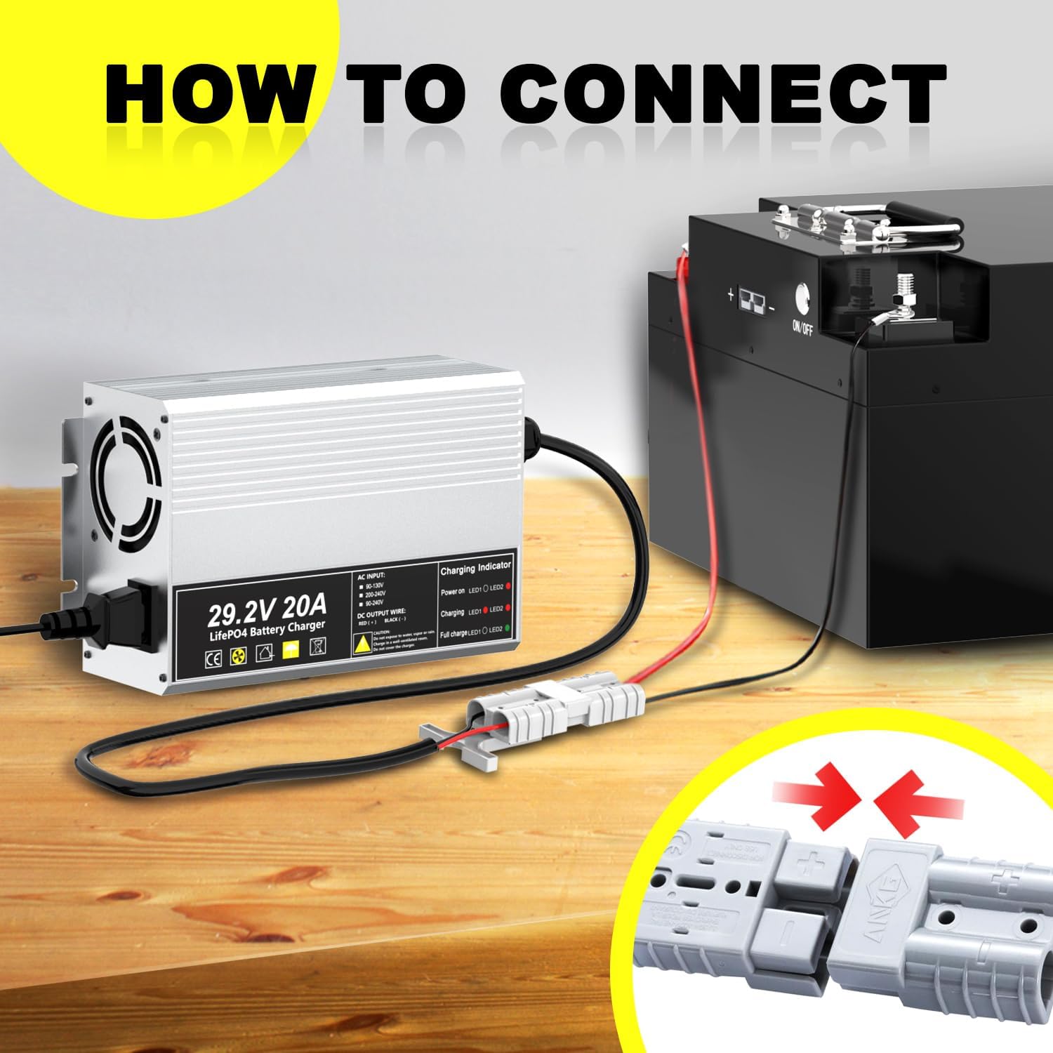 29.2V 20A LiFePO4 Battery Charger 24V 20A Rechargeable Charger for Lithium Iron Phosphate Battery