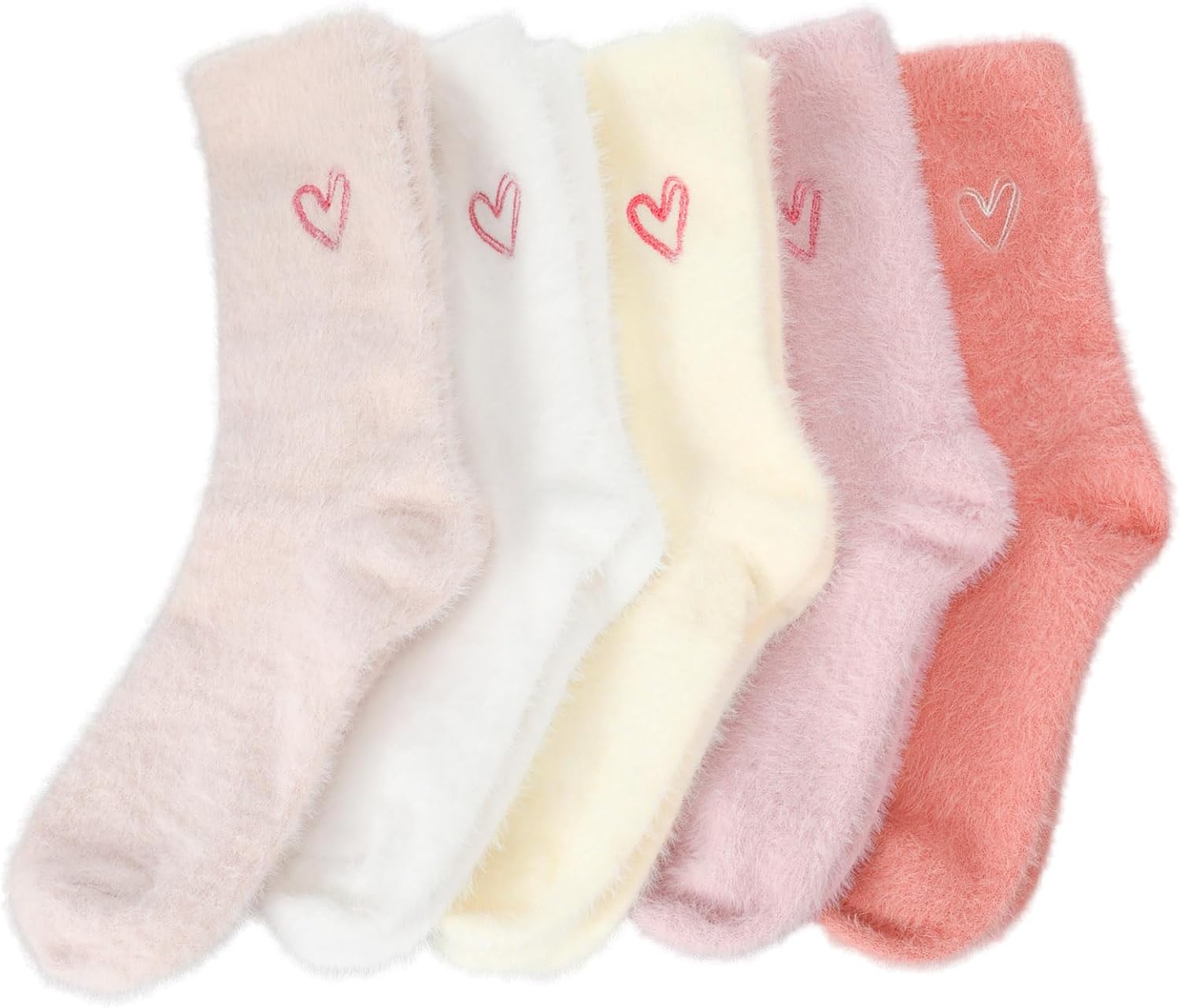 Foaincore 10 Pairs Women's Valentines Heart Fuzzy Socks - Soft Slipper Fluffy Mid-calf Warm Socks Valentines Galentines Gifts