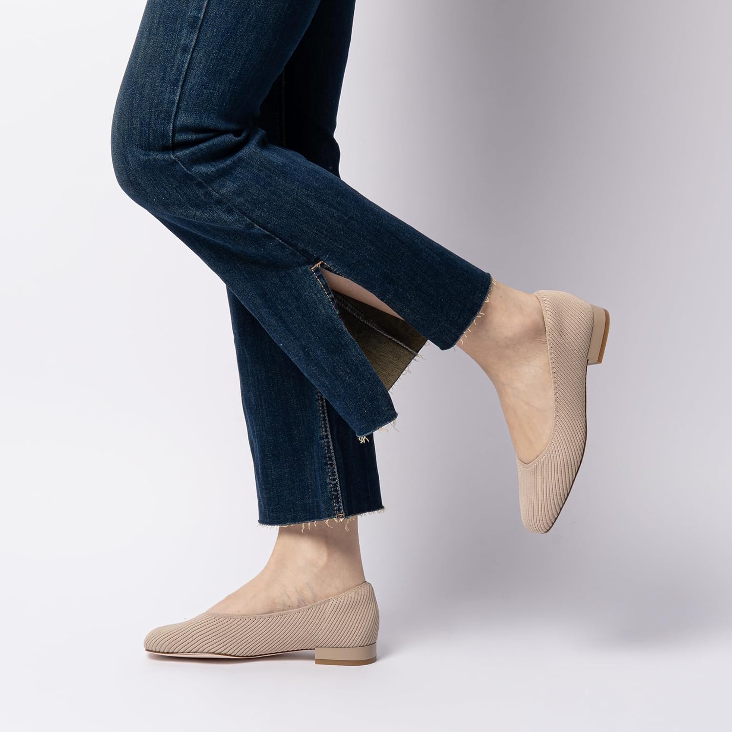 Women's Flats with Arch Support, Square Toe Ballet Flats, Comfortable Knit Slip On Dress Shoe, Nude Flats for Women, Anti-Loose Shoe Band Included Size 6.5 - Image 6
