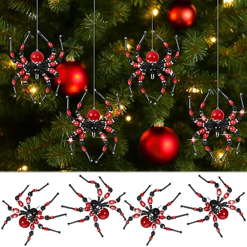 Miniatura 11 de 8 piezas de adornos de araña de Halloween en blanco y negro con cuentas, adornos colgantes para decoración de Halloween, regalo Negro,