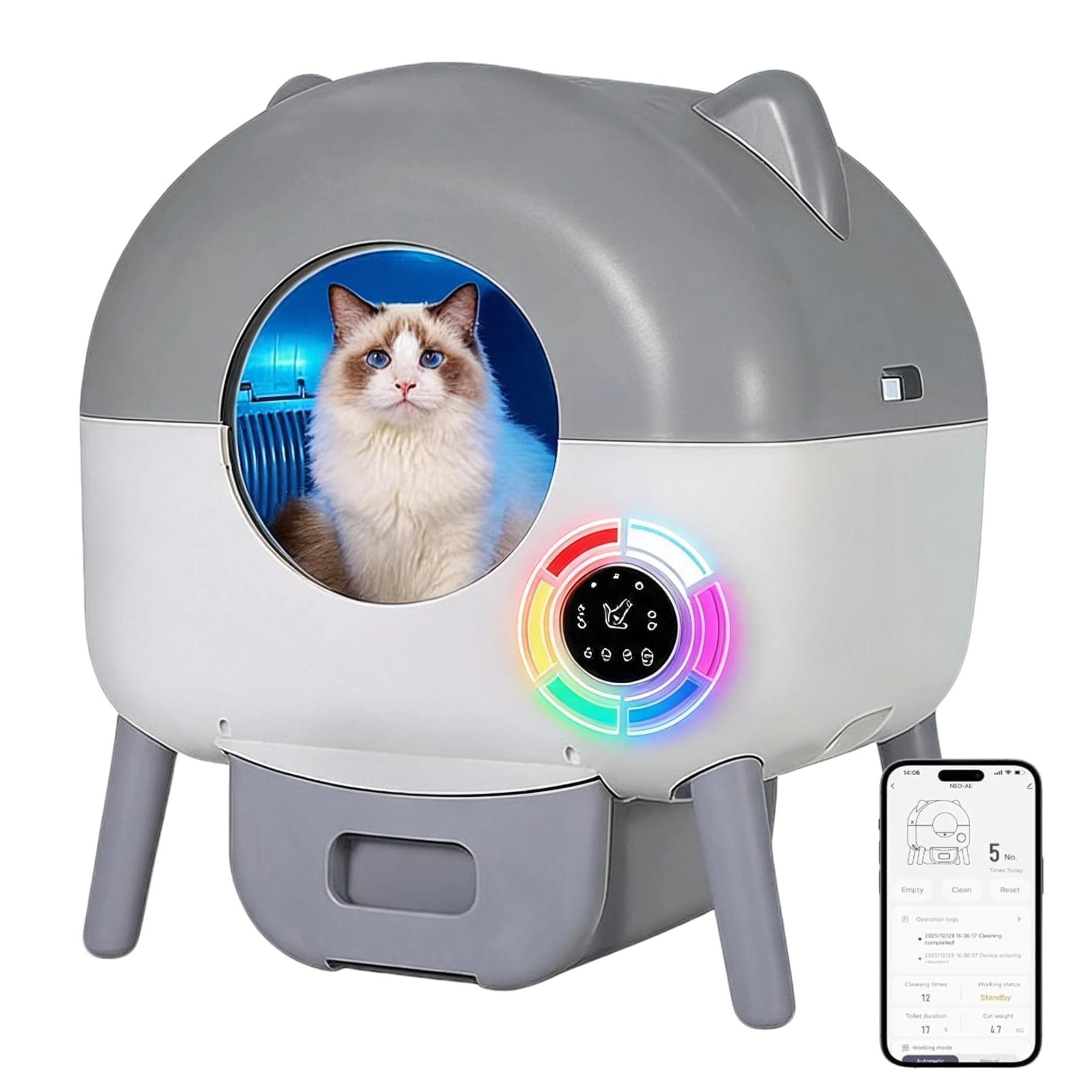 Lettiera Gatto Autopulente Con APP, Lettiera Automatica Per Gatti, Capacità Massima 79 L, Lettiera Con Triplo Sensore Di Sicurezza, Ampio Spazio,Adatta a Famiglie Con Più Gatti