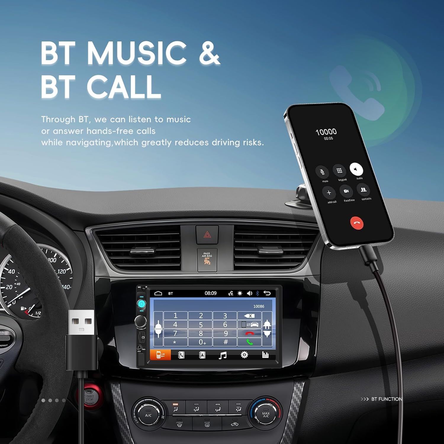 Bluetooth music and call functionality in a car interior