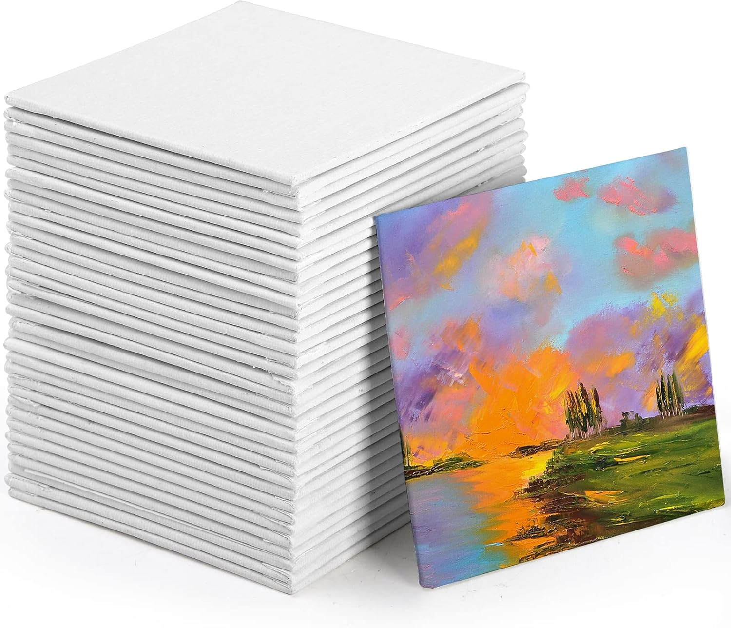 Tosnail 36 Packs 4" x 4" Artist Painting Canvas Panels, White Blank Stretched Canvas, Canvas Board, Small Paint Canvases for Oil or Acrylic Painting Party - Image 6