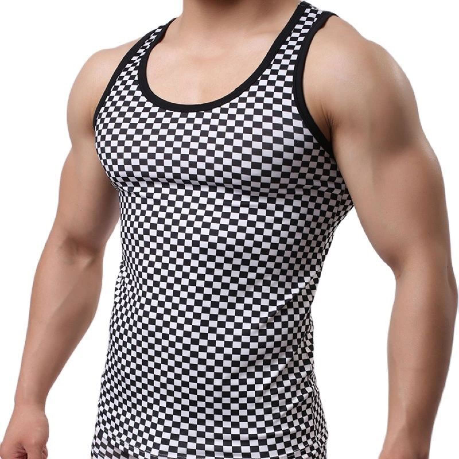YOGAYEYOGAYE Compression Vest for Men, Workout Slim Tank Top Fit Casual Plaid Bodybuilding Shirt Muscle Sweatshirt Vest Jogger Sleeveless Tops Tee (Size : L)