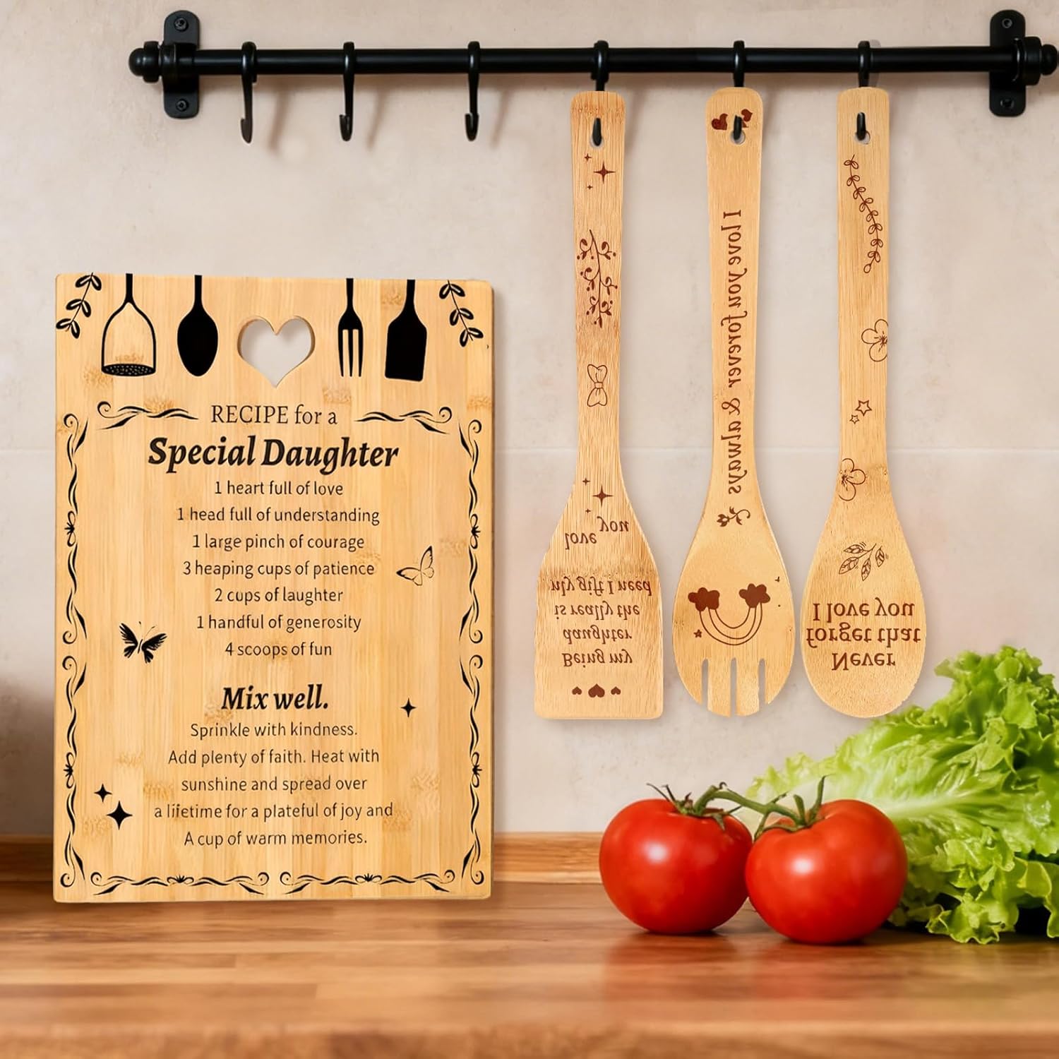 Gifts for Daughter – “Recipe for a Special Daughter” Bamboo Cutting Board Set with Engraved Unique Birthday,Christmas,or Wedding Gift for Daughter