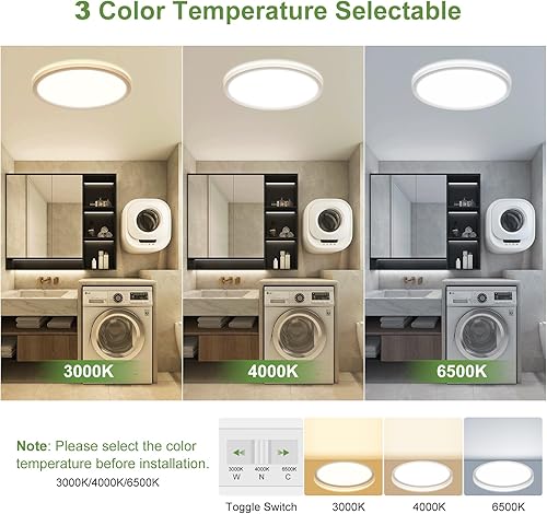 Miniatura 2 de 24W Motion Sensor LED Ceiling Light Wired, 2400lm 12Inch 2700K4000K6500K IP54 Flush Mount Lighting Fixture with Remote, Radar Motion Activated