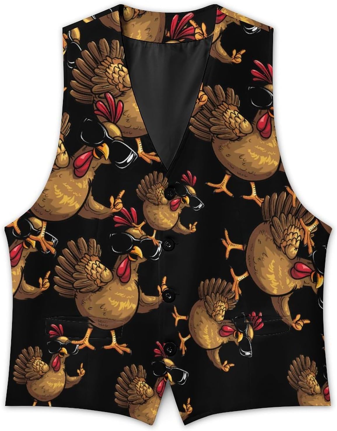 Funny Turkey Thanksgiving Men's Suit Vest Formal Vests Casual Dress Fit Waistcoat Casual Tuxedo for Business