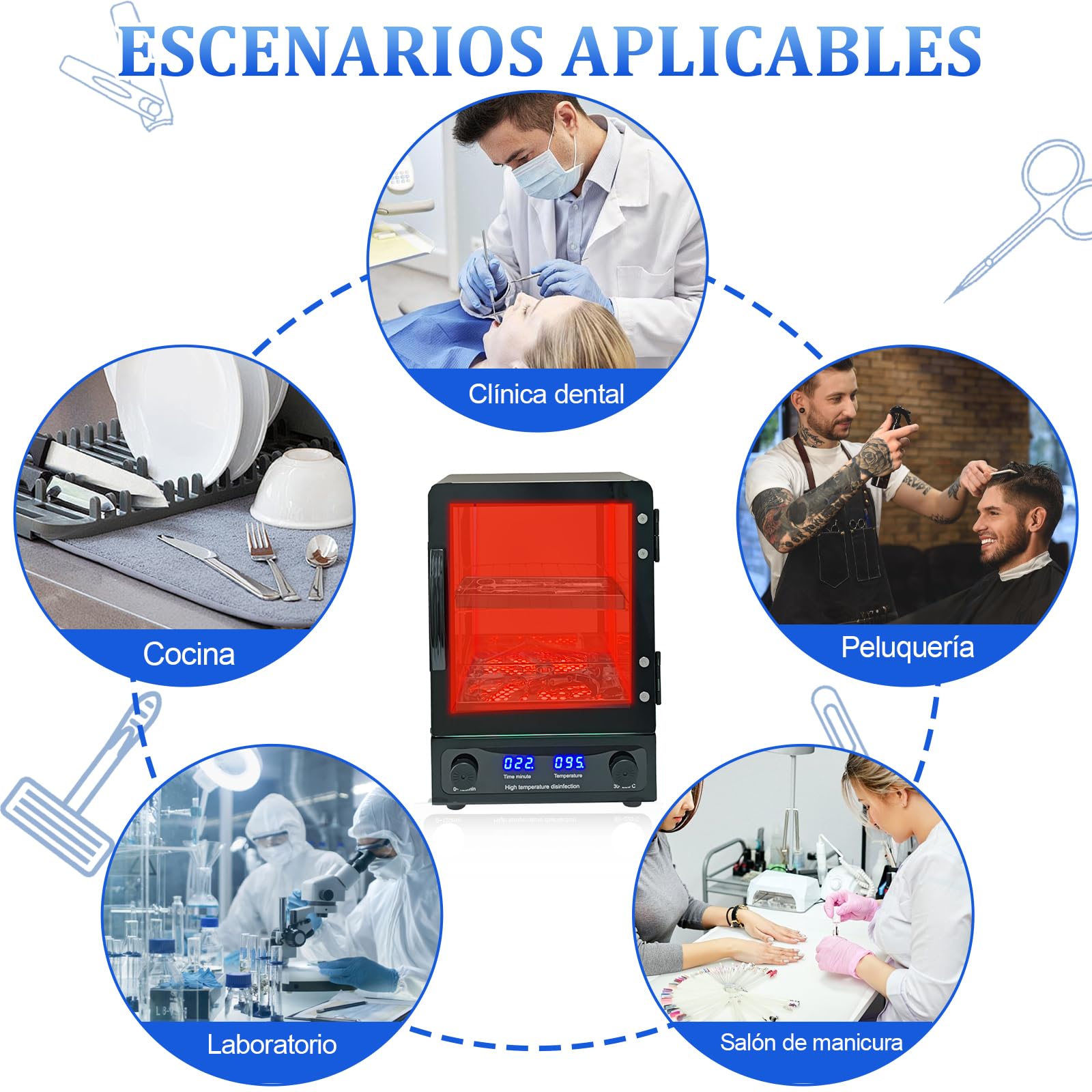 600W Esterilizador Manicura, Autoclave Esterilizador Profesional, 10 litros esterilizador de alta temperatura, de herramientas de manicura, herramientas de peluquería, salón de belleza