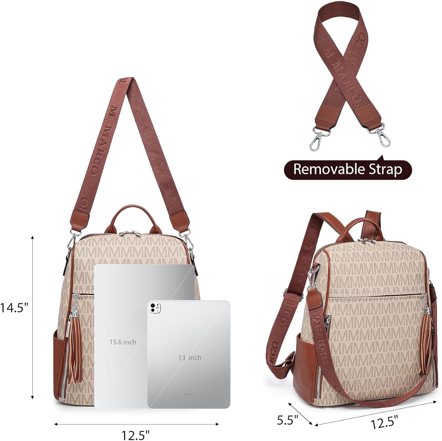 Vegan Leather Backpack Purse for Women, Anti-Theft Travel Backpack Bag with Tassel, Convertible Shoulder Handbag - Image 4