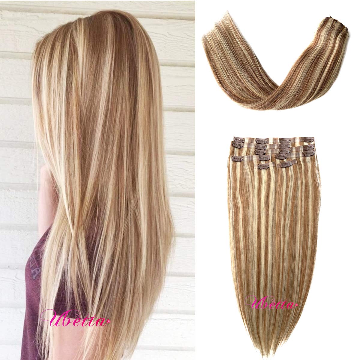 Amazon Com Remy Clip In Hair Extensions Golden Brown To Blonde Highlights Clip In Human Hair Extensions 7 Pcs 100g Skin Weft Straight Real Hair Extension Fine Hair Full Head Clip On 14