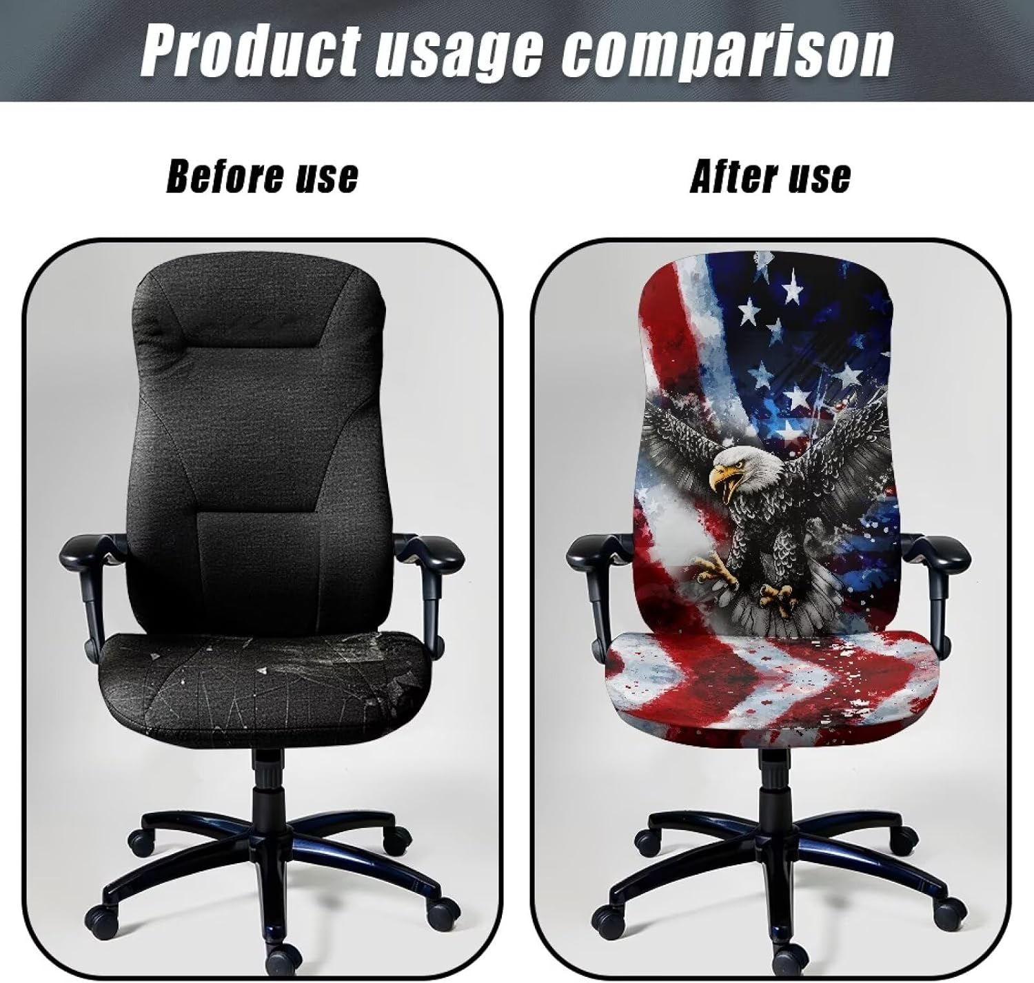 Eagle American Flag Office Chair Cover Stretch Computer Chair Cover Universal Desk Chair Cover Removable Rotating Boss Office Chair Slipcovers for Dogs Cats Pets Fourth of July Day,L
