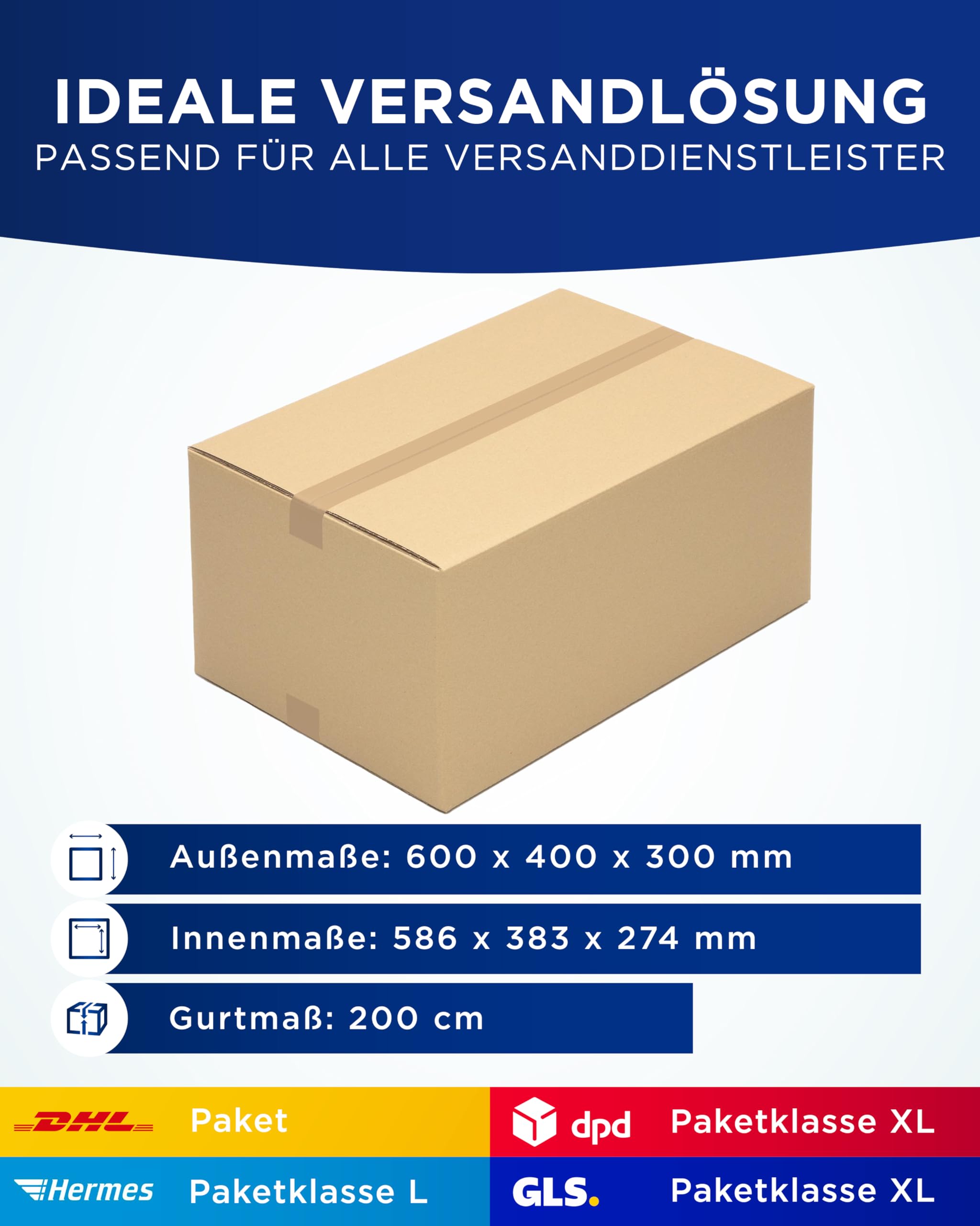 KK Verpackungen Versandkartons 600 x 400 x 300 mm Braun 2-wellig (Innenmaß 586 x 383 x 274 mm) | 15 Stück, Faltkartons Kartons für Versand als DHL Paket Hermes Paketklasse L DPD GLS Paketklasse XL