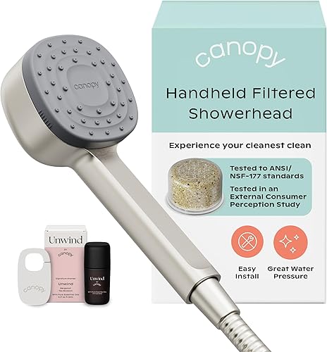 Canopy Handheld Filtered Shower Head & Scalp Massager - High Pressure Shower Head Filter for Hard Water - Shower Filter To Reduce Impurities for