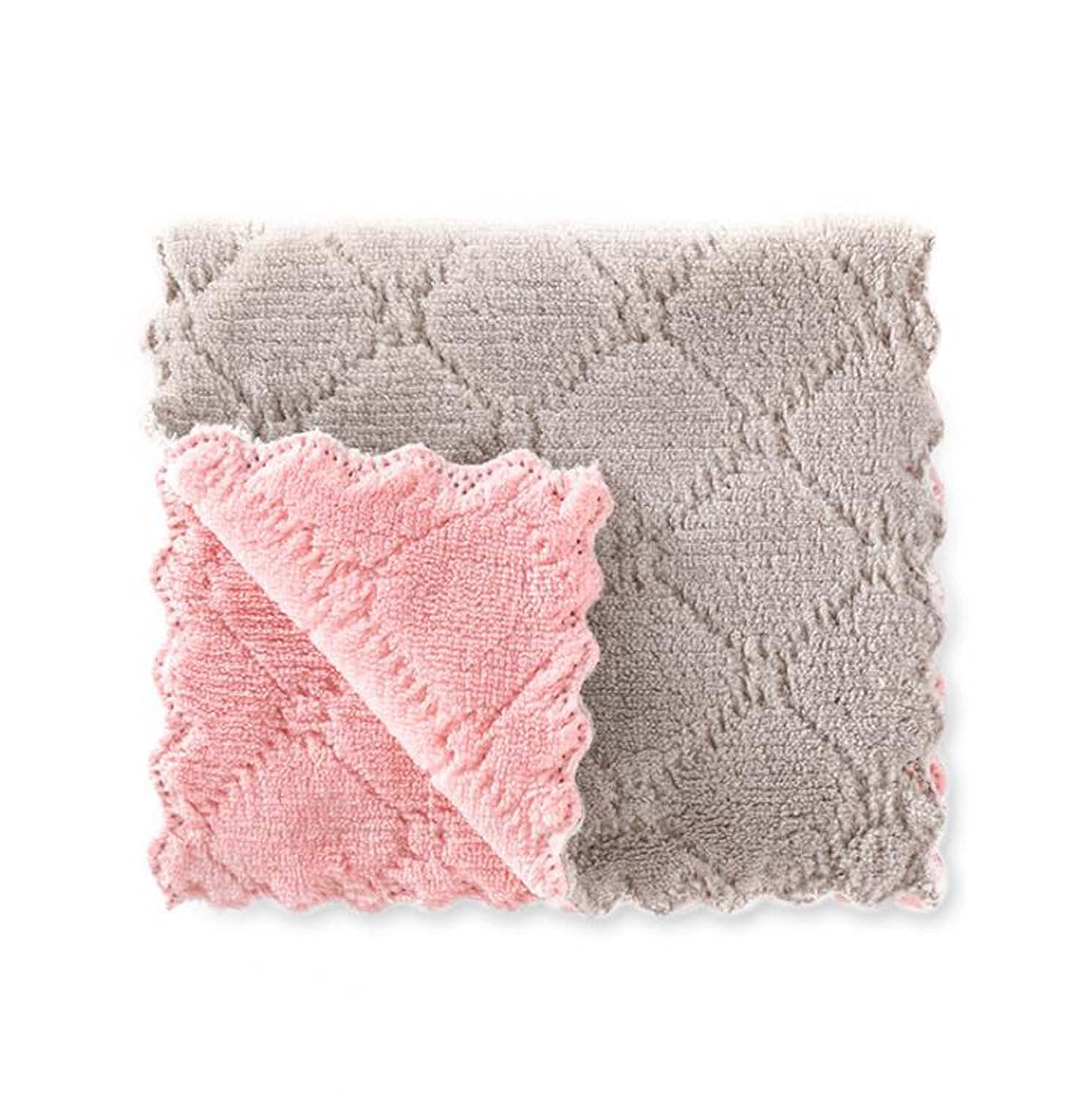 Tongjie Grey,Pink 50Pcs Microfiber Cleaning Cloth Super Absorbent Kitchen Towels Coral Velvet Dish Towels Nonstick Oil Fast Drying Washcloths (Pink+Grey,16X27cm)