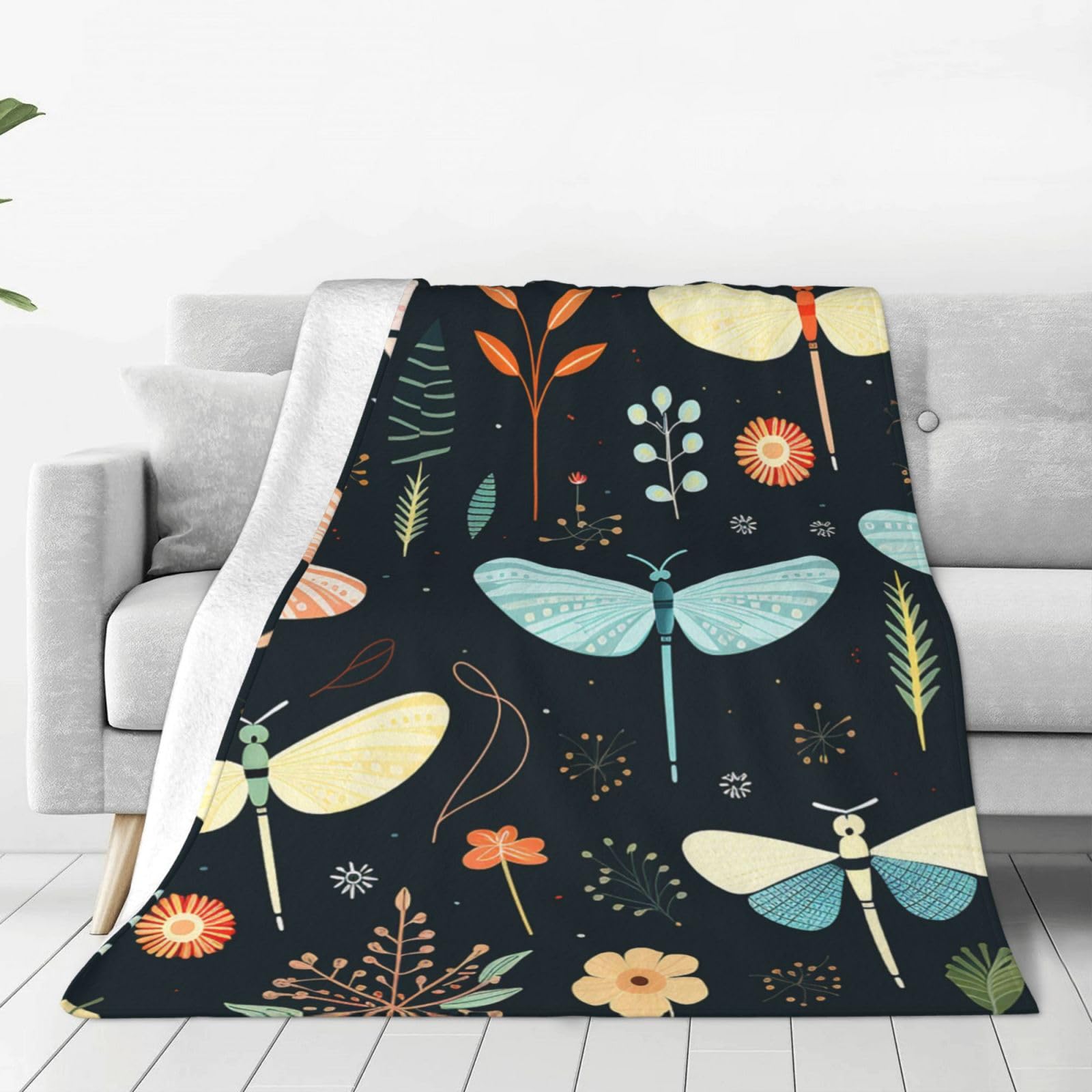Couverture flanelle libellule plaid chaud léger pour lit et sofa