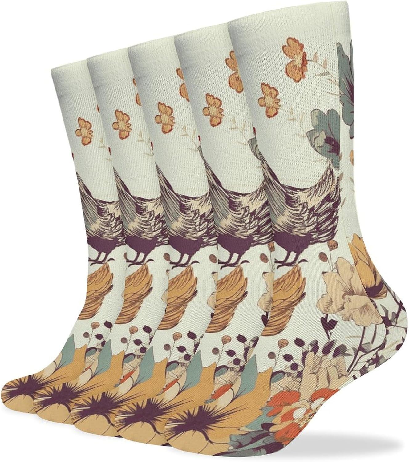 Hen Flying Butterflies Among Flowers Knee High Socks Cozy Knee High Socks Soft Mid-Length Sock for All Seasons Daily Wear Adult