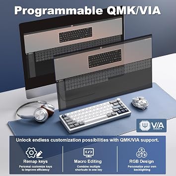YUNZII AL68 Aluminum Wireless Mechanical Keyboard(Silver,Cocoa Cream V2) | QMK/VIA, Function Knob, Gasket Mount, RGB Backlit, Creamy Pre-lubed Switches, BT/2.4G/USB-C, for Gaming/Mac/Win