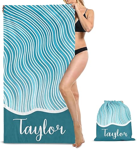 Miniatura 9 de Toalla de playa personalizada para adultos y niños con bolsa, toallas de playa personalizadas absorbentes de secado rápido, toalla de playa
