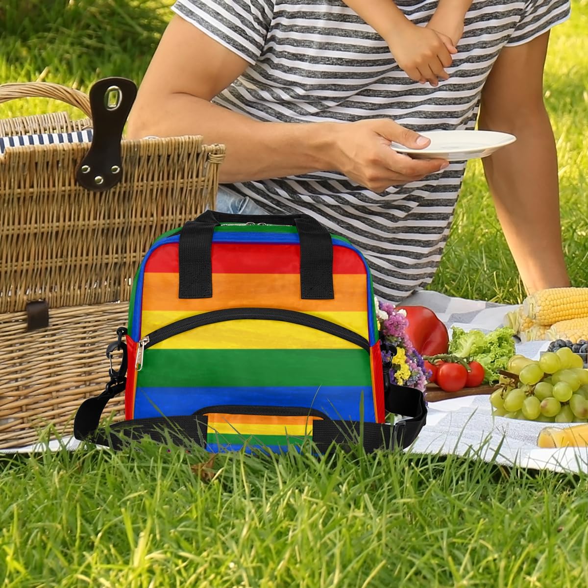 LGBT Pride Flag Lunch Box Bags Insulated/Cooler Bag for Women Men Girls Boys Rainbow Stripes Tote Lunch Bag with Adjustable Shoulder Strap for Office Work School Picnic Beach