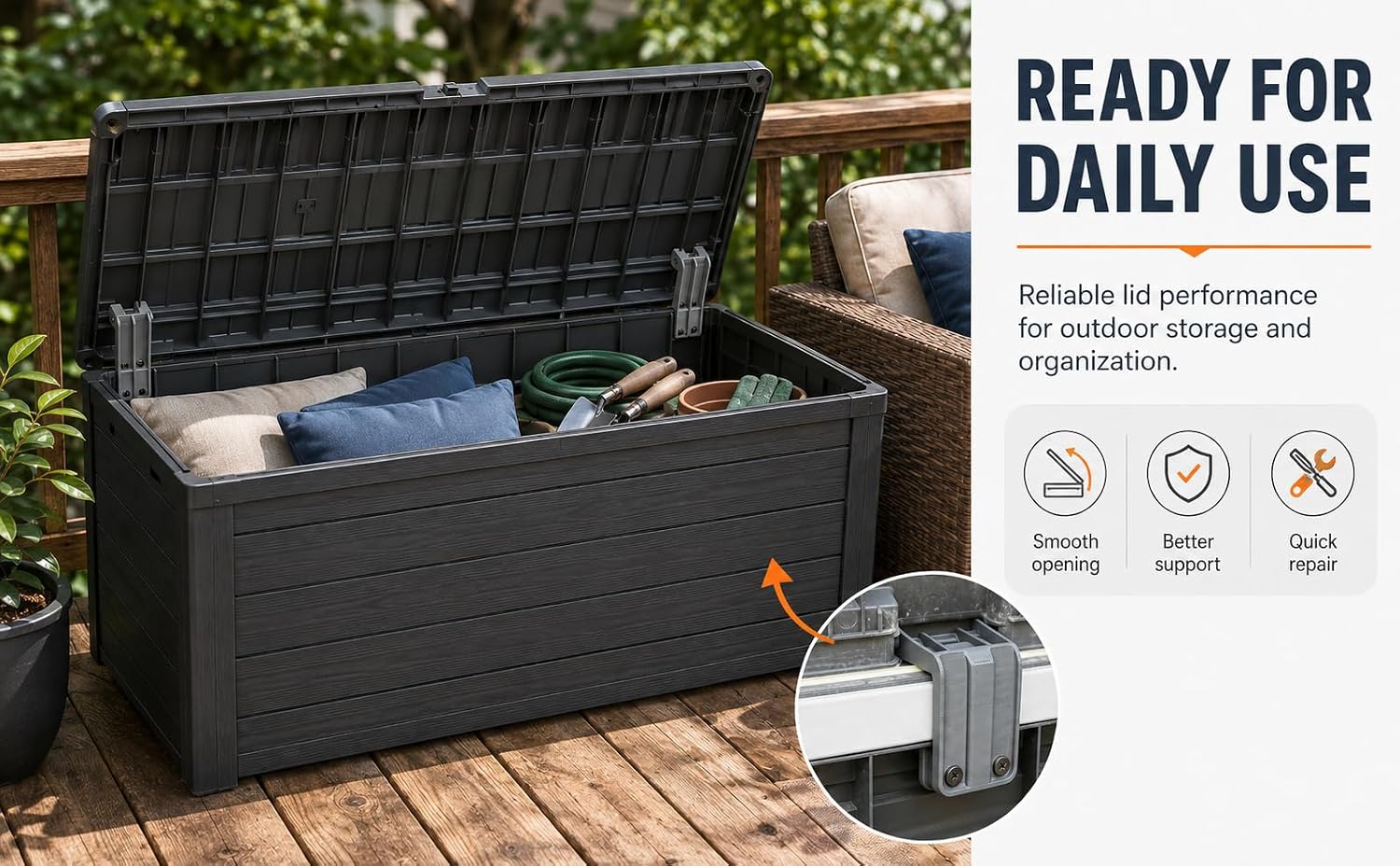Deck Box Hinge Replacement Compatible with Keter 120 Gallon Storage Box Lid Repair Hardware Outdoor Patio Storage Fix Part