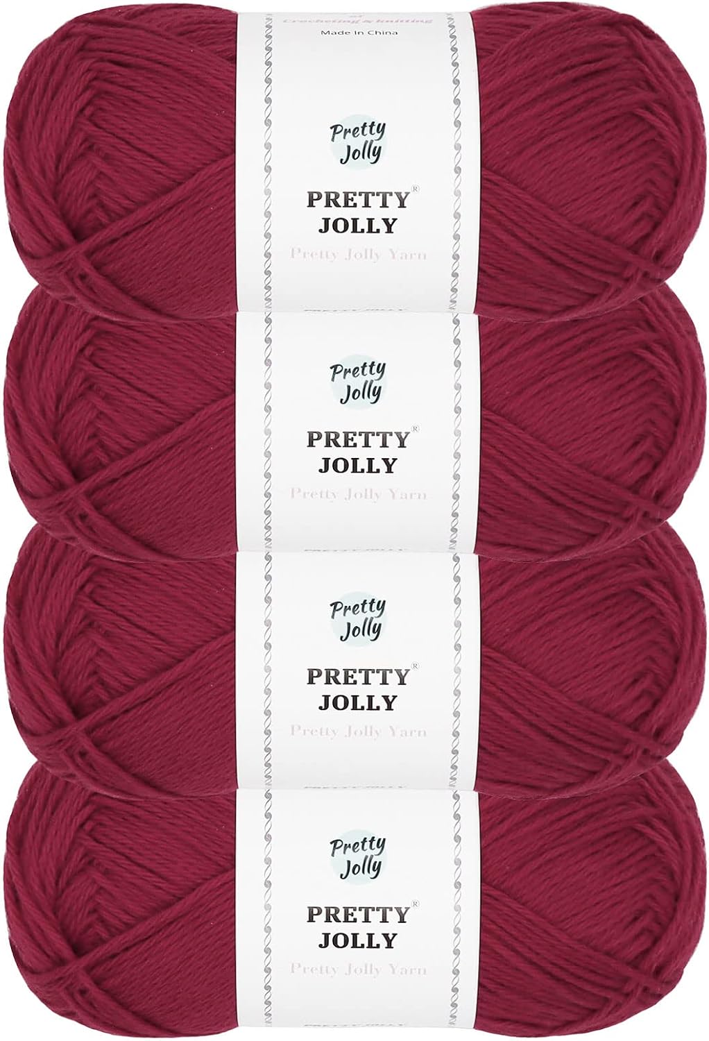 Pretty Jolly 4 Skeins Soft Baby Yarn 100% Cotton Yarn for Crochet Knitting 4 Ply Yarn Blanket Yarn for DIY Craft Fingering Weight Yarn Total Length 4×175ysd/4×50g-Red