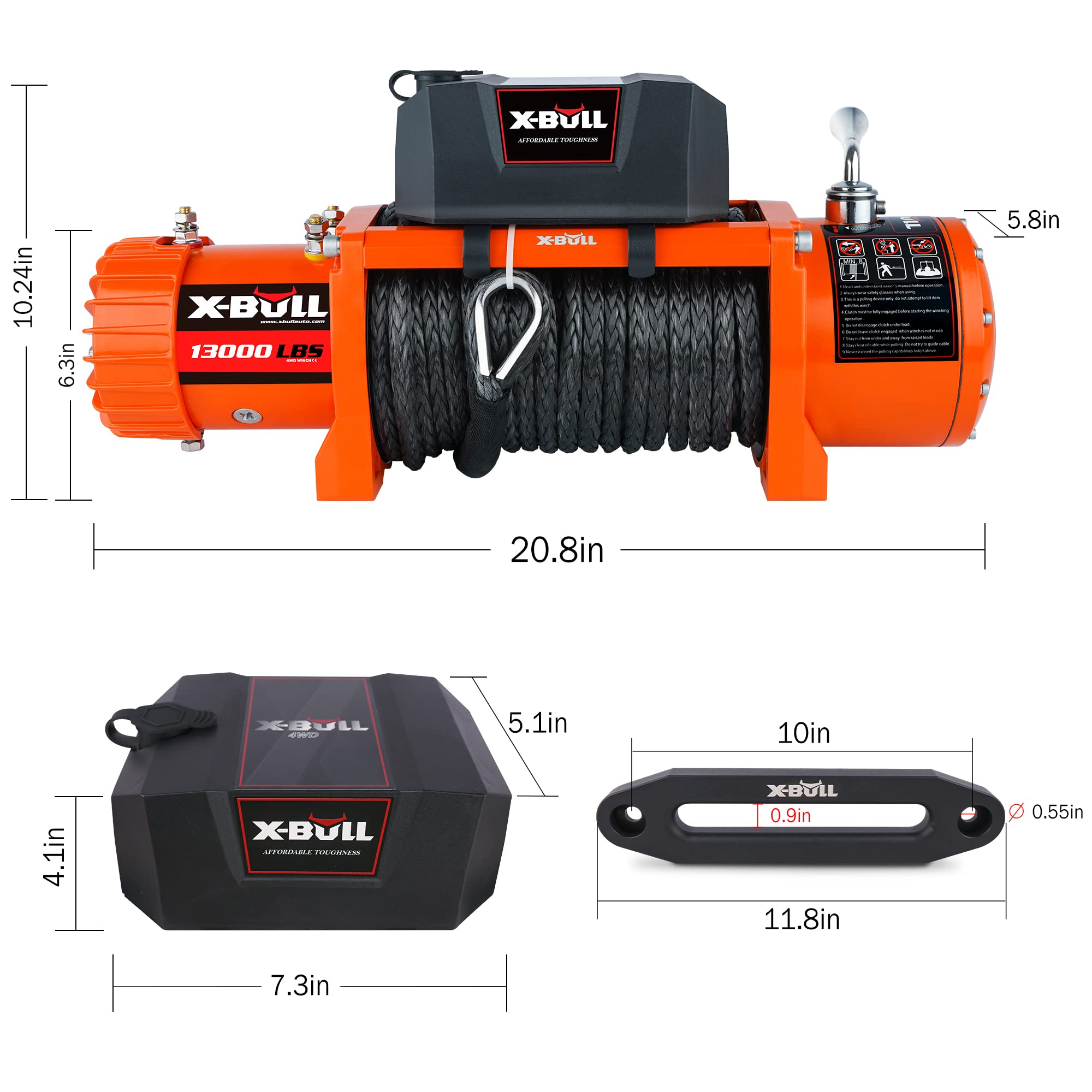 X-Bull Traction Products - Synthetic Rope Winch - 13000 LB load capacity - Remote winch