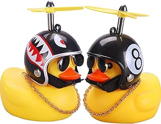 wonuu Car Duck, Rubber Duck Car Decorations, Dashboard 2Pack Small Duck Ornaments with Propellers Glasses Gold Chain
