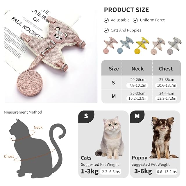 Foto 2 de 5 de PETCUTE Arnés para Gatos con Correa,Arnes Gato Antiescape,Ideal para Pasear al Gato al Aire Libre,Chaleco…