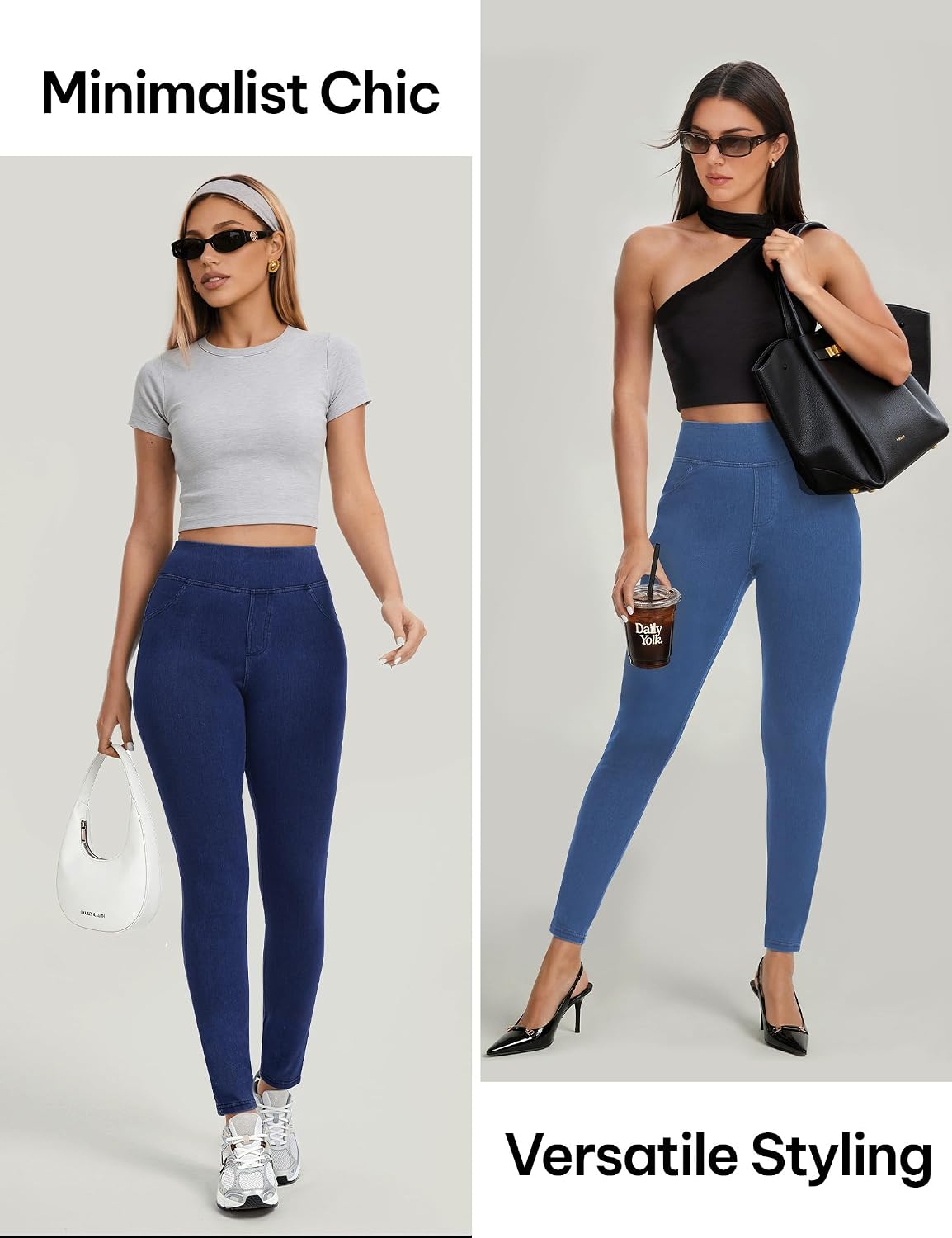 AVAMO Jeggings for Women Tummy Control Stretchy Skinny Jeans Pull On Elastic High Waisted Denim Jeans Leggings Trendy