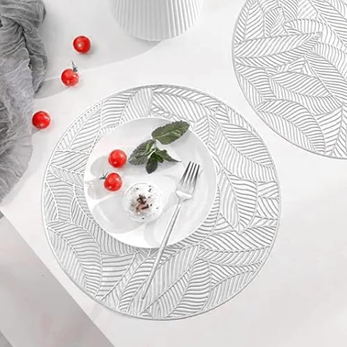 Miniatura 6 de Paquete de 6 manteles individuales redondos prensados metálicos, manteles individuales redondos de hojas laminadas, antideslizantes, aislamiento de