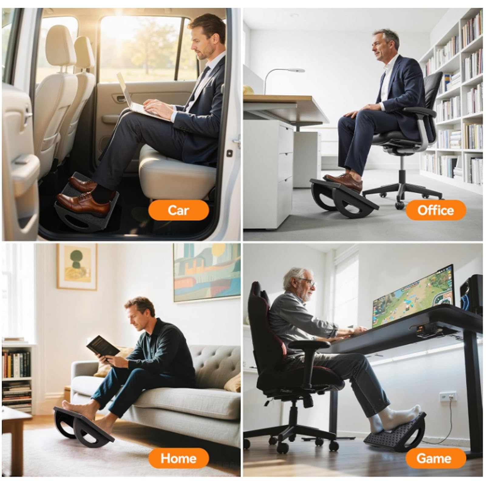 Poggiapiedi Ergonomico da Ufficio con Rulli Massaggianti | Base Antiscivolo e Inclinazione Regolabile | per Massimo Comfort Seduto in Casa e Ufficio(Gray)