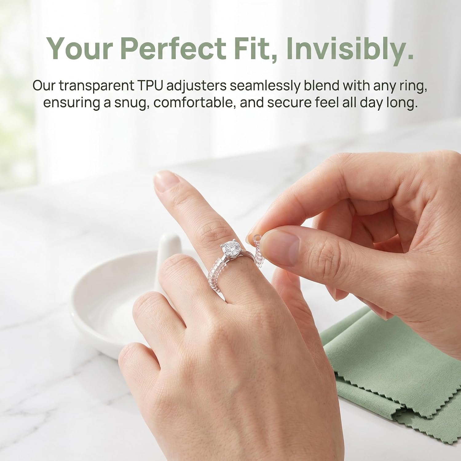 Invisible Ring Sizers for Loose Rings 4 Sizes Clear Silicone Ring Guard Adjuster for Women Men Reduce Size by 0.5-1.5 Fits Bands 1-8mm Spiral Ring Spacer Tightener No Resizing Needed