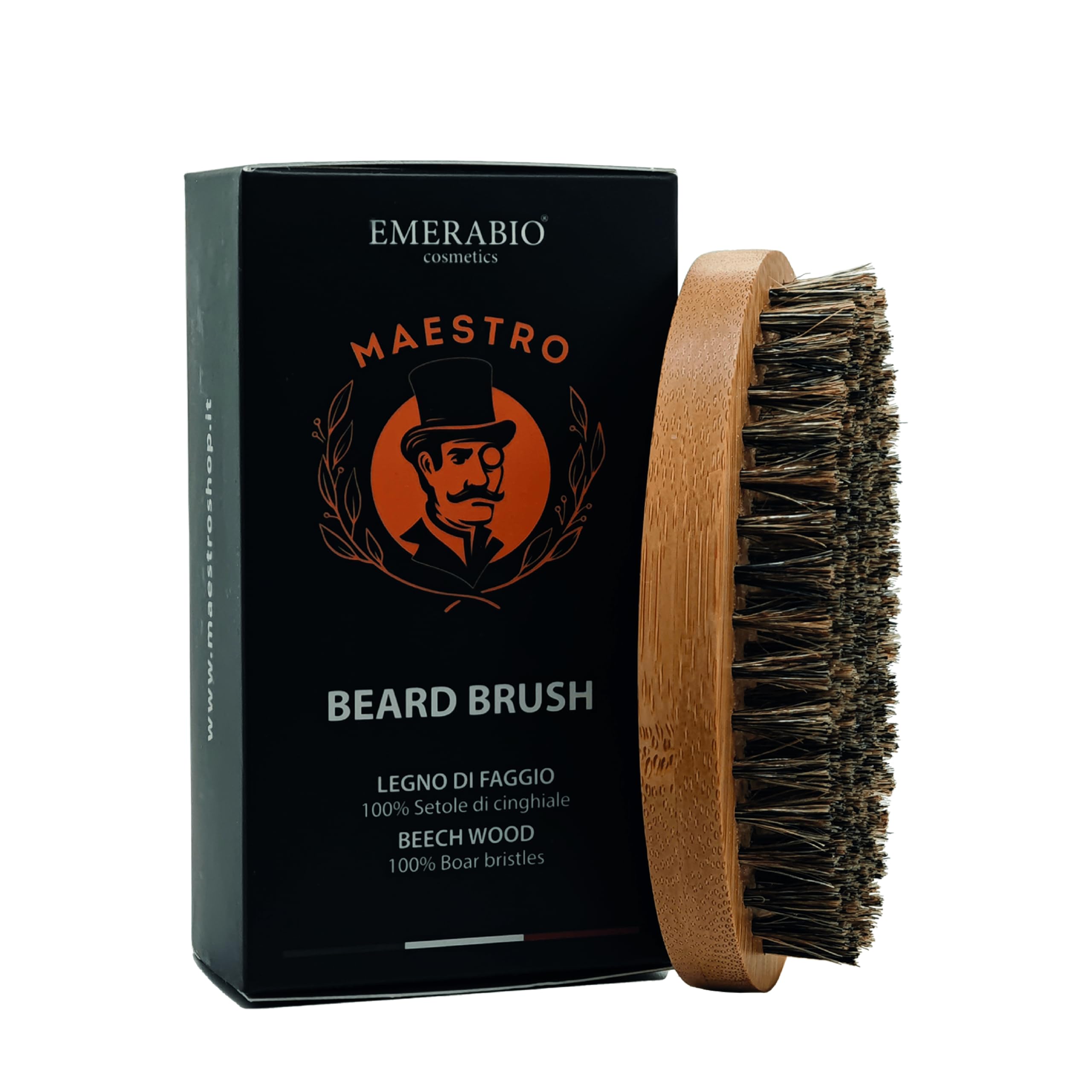 Spazzola da Barba Maestro – Setole Naturali di Cinghiale – Manico Ergonomico – Domina e Modella la Barba – Cura Professionale per Uomo