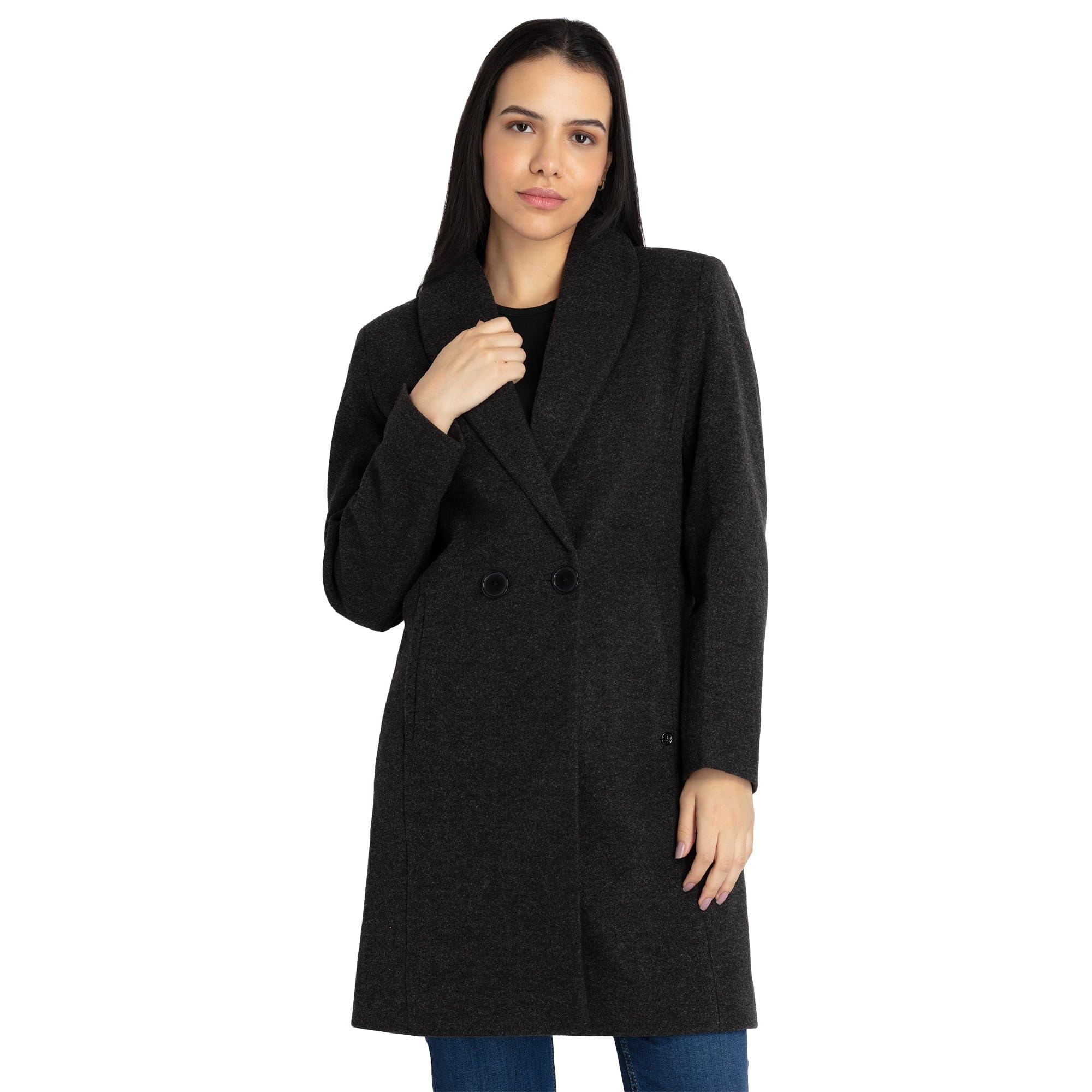 status quo Womens Solid Collared Neck Long Coat-picture-20