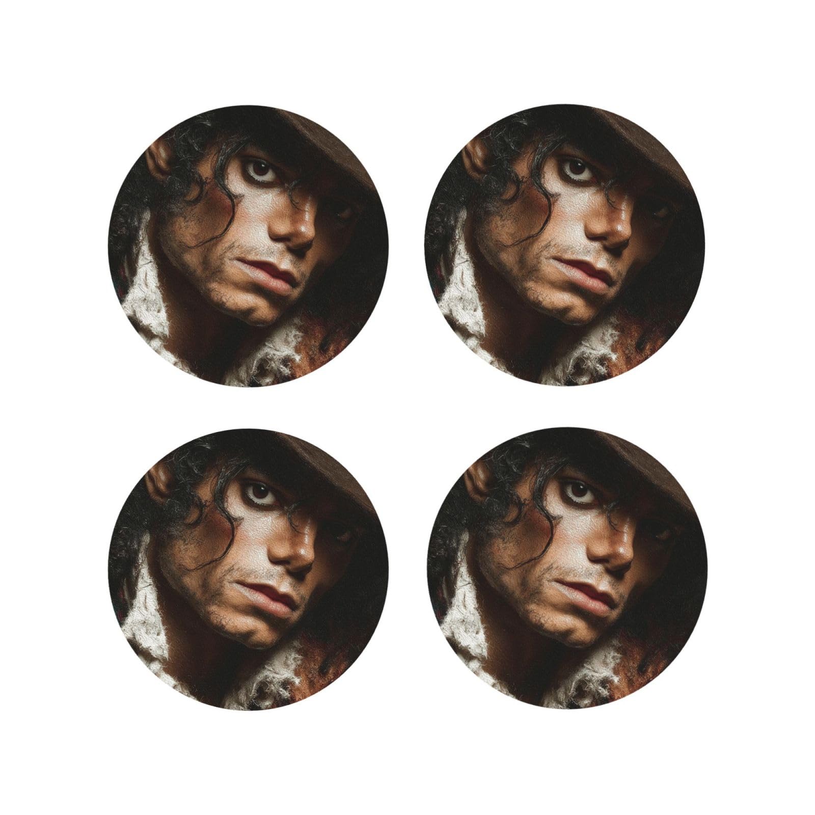 Coasters Set of 4 Round Leather Coaster Quick-Dry Drink Michael Jackson Coasters for Desk Absorbent Mugs Pads Tabletop Protection Pad Heat Resistant Coffee Cup Mat for Kitchen Bar