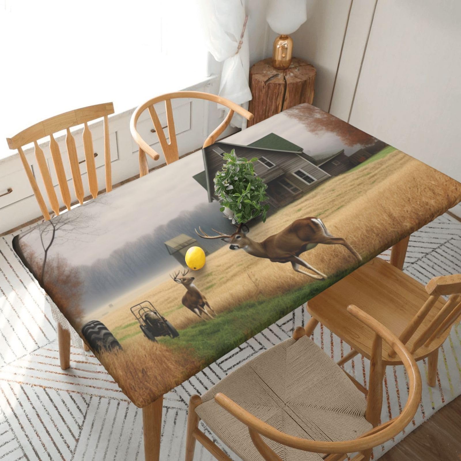 WPKJU Farm with Deer Printed Tablecloths 5ft Rectangular Table Covers Washable Polyester Decorative Table Cloth for Dining Table Picnic Wedding