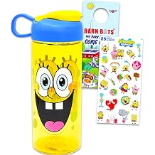 Nickelodeon SpongeBob SquarePants Water Bottle Bundle - 16.5 Oz Reusable Plastic SpongeBob Water Bottle for Kids, Boys, Girls - School Supplies Set with Stickers, Barn Bots Door Hanger