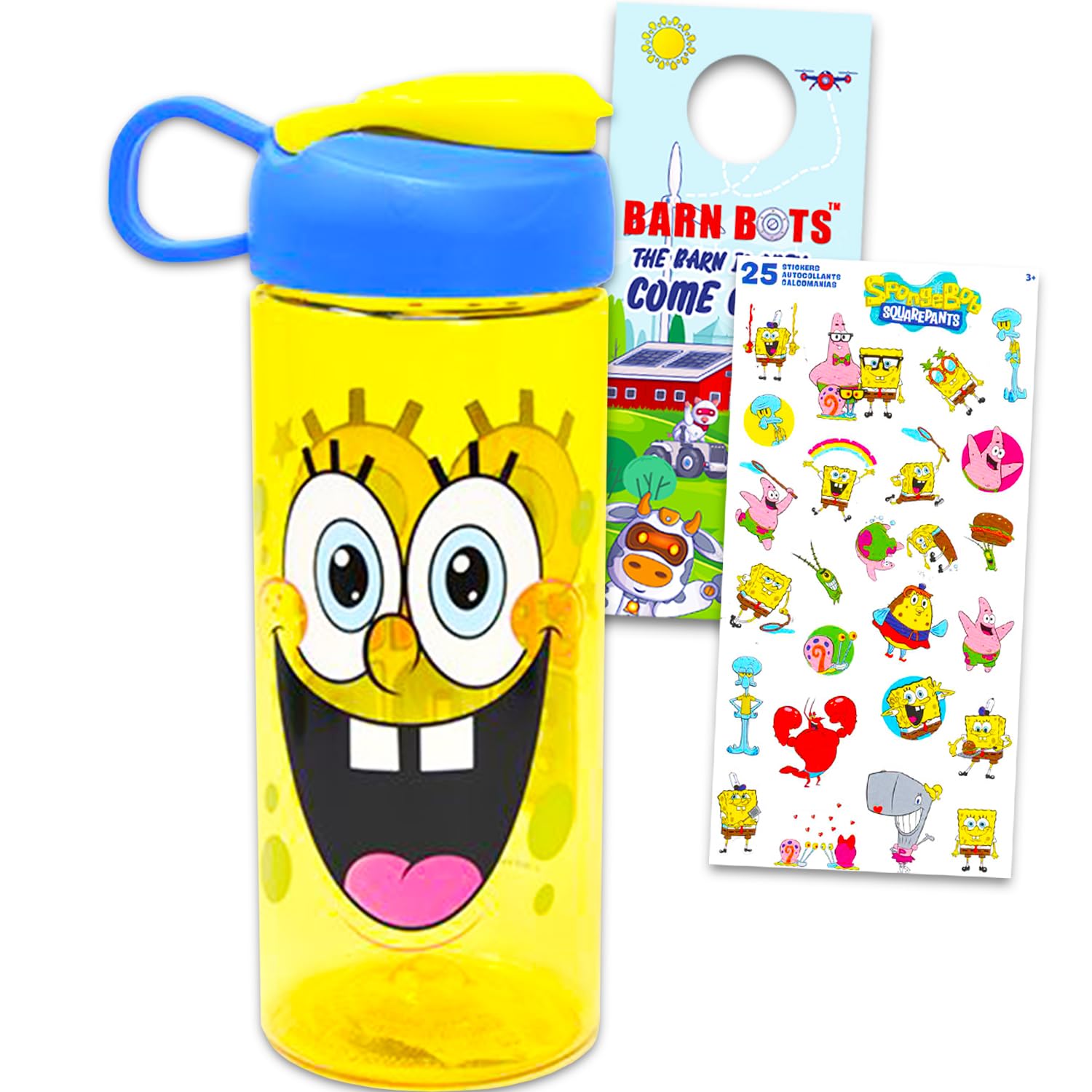 Nickelodeon SpongeBob SquarePants Water Bottle Bundle - 16.5 Oz Reusable Plastic SpongeBob Water Bottle for Kids, Boys, Girls - School Supplies Set