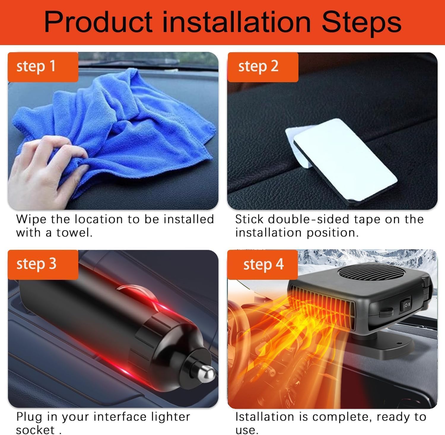Car Heater 12V Portable Car Heater that Plugs into Cigarette Lighter,200W Fast Heating Quickly Defrost Defogger Demister Heat & Cooling Fan,with 360 Degree Rotary Car Heaters for Vehicle