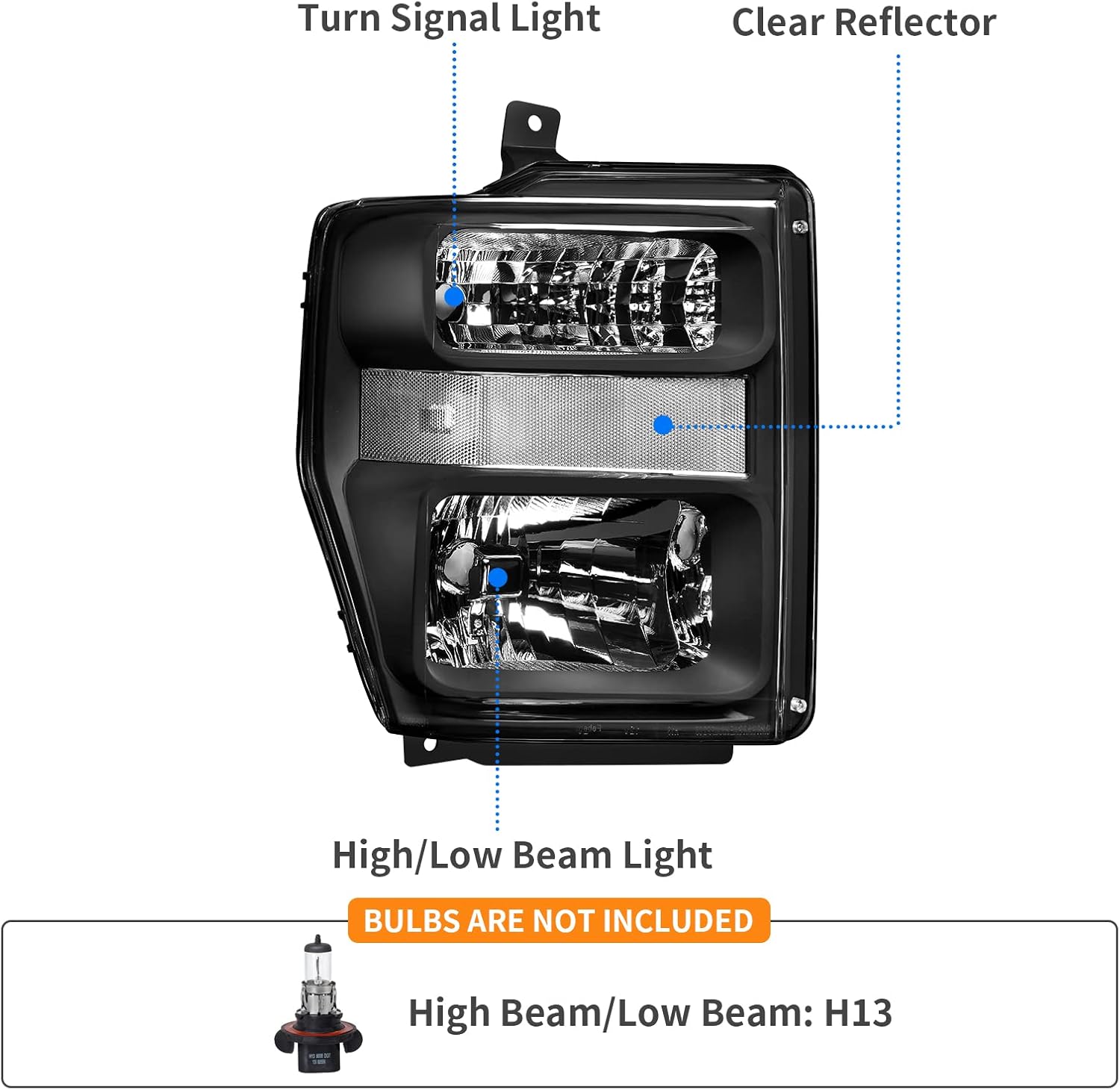DWVO Headlights Assembly Compatible with 08 09 10 2008 2009 2010 Ford Super duty Headlamp Replacement Pair Driver and Passenger Side Black Housing Clear Lens Clear Reflector