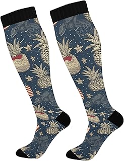 Lake Boats - Calcetines de compresión para mujeres, hombres y niños, para correr, deportes, enfermeras, color azul, 4 de julio, bandera nacional, piñas creativas, Talla única